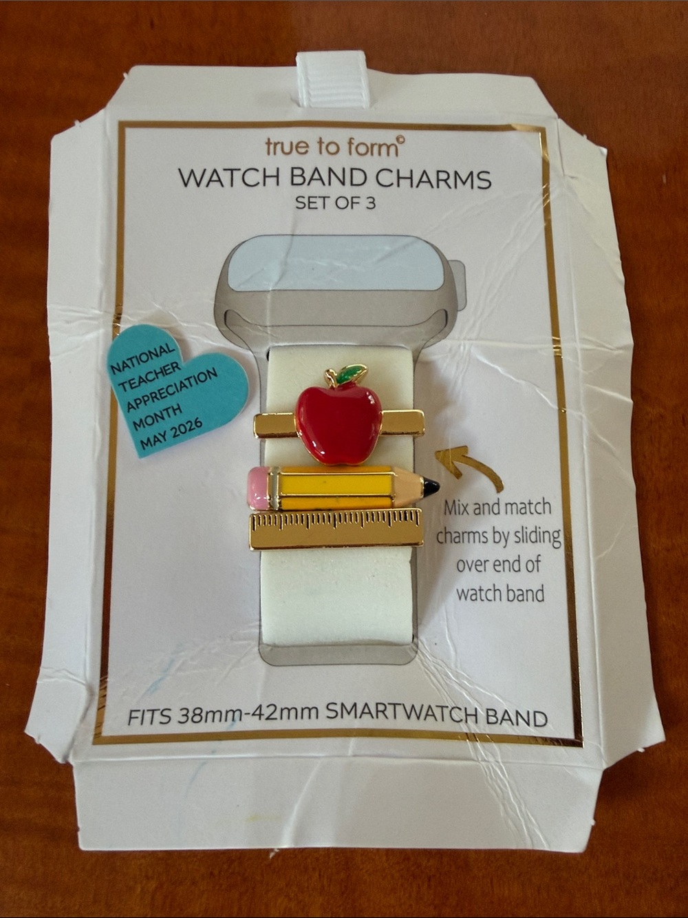 New Red Apple & Pencil Watch Band Charms - Set of 3